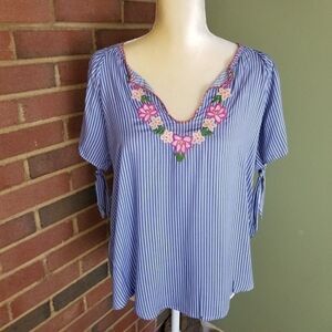 Hem & Thread Blue and white Striped Blouse NWT